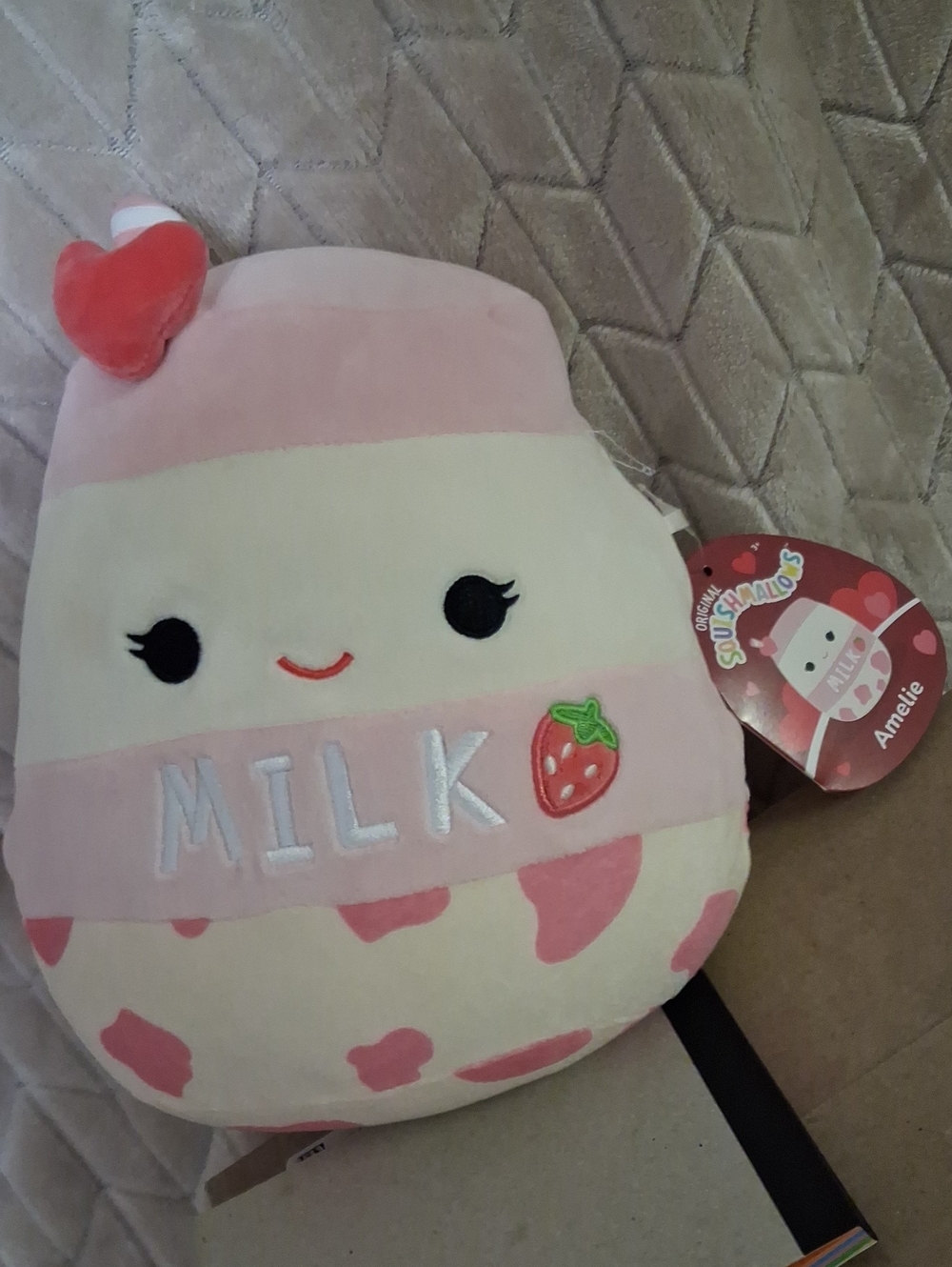Squishmallow-Amelie The Pink Strawberry Milk.